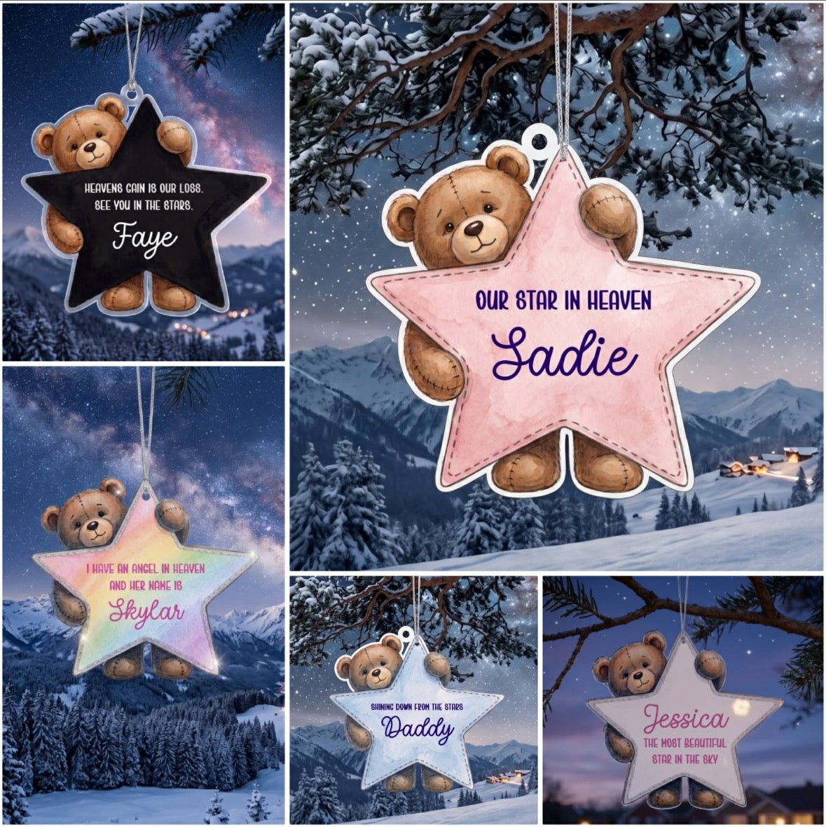 Memorial teddy & star bauble