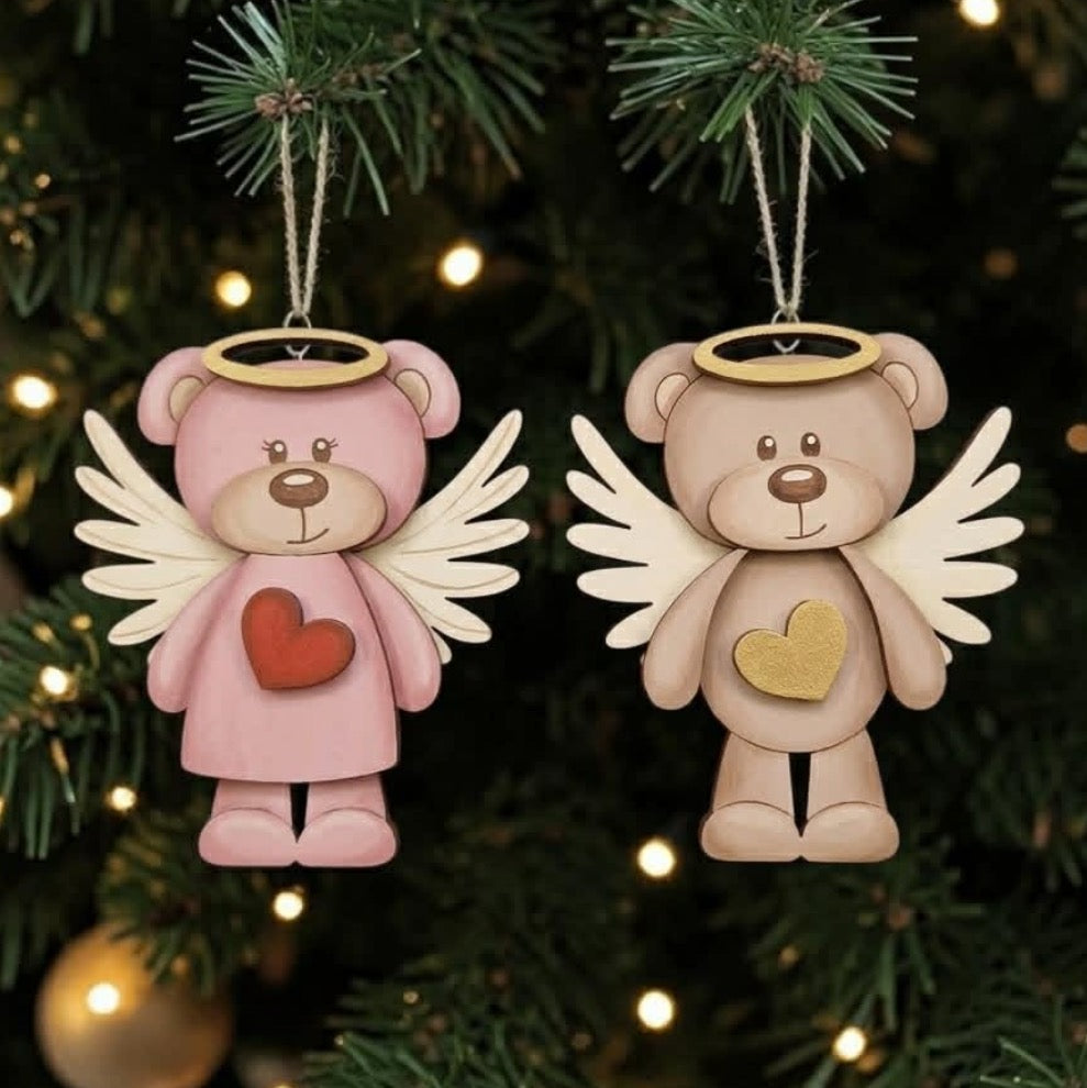 Teddy angel painted Christmas bauble