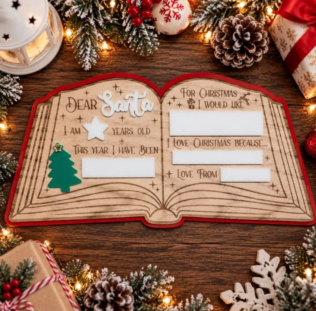 Open book “Dear Santa” letter